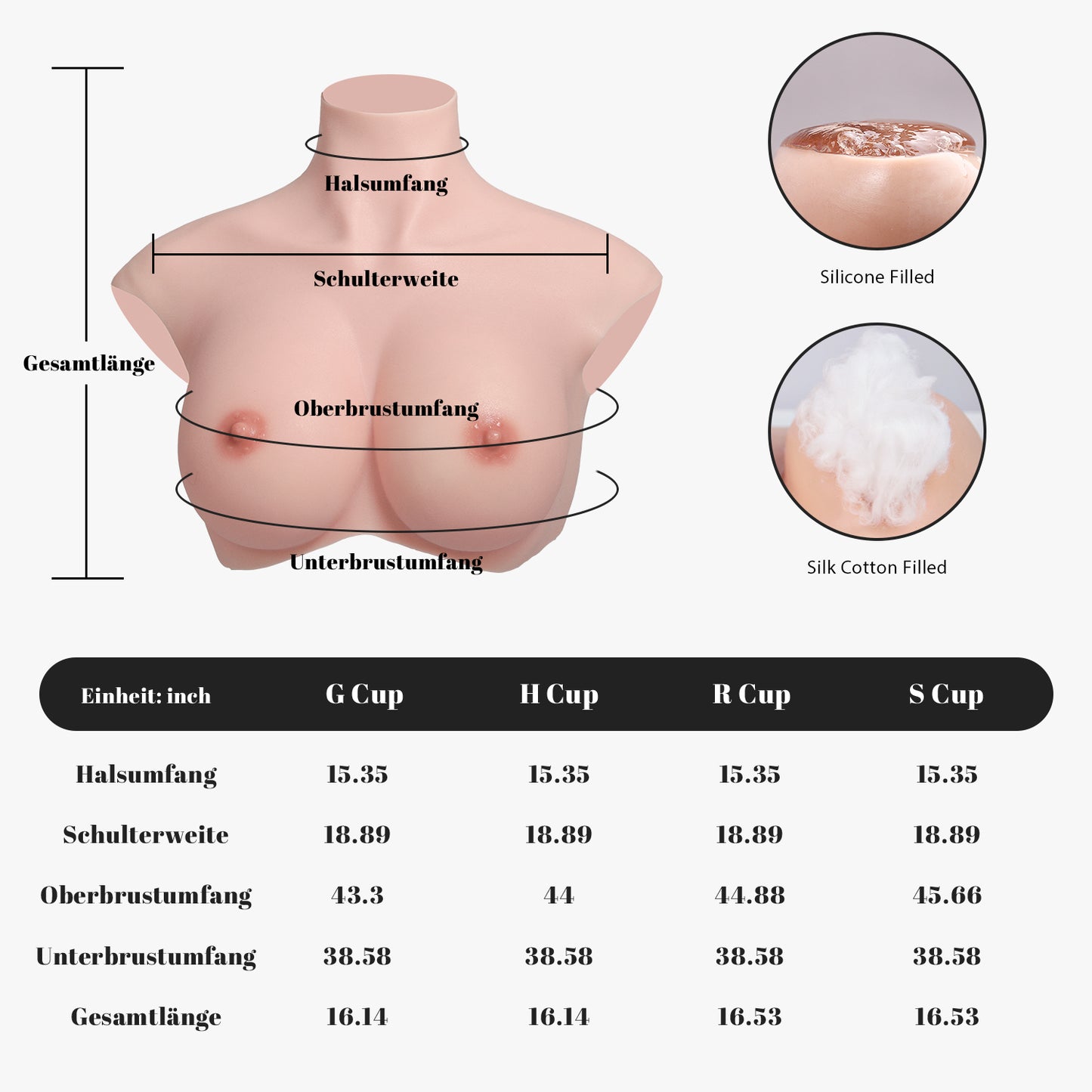Silicone Breast Forms Suitable for Large Busted Body Types G-S Cup.