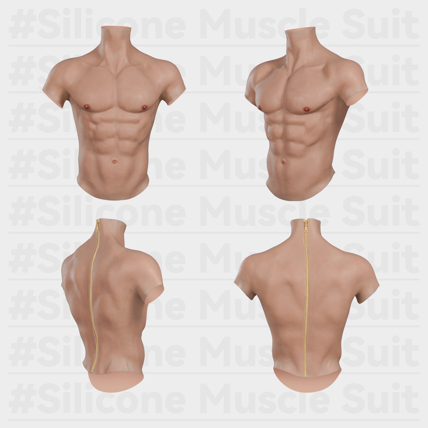 Muscle  Suit Fake Abs with Zipper