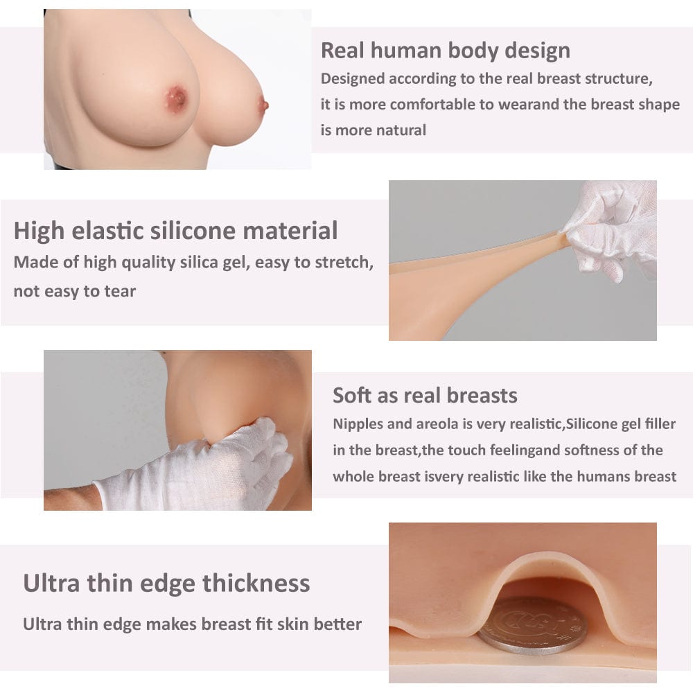 Breast Forms Silicone Breast Forms Half-Body Silicone Breast Plates D-k Cup  Transgender Breast Forms for Crossdressers Mastectomy Breastplate (Size 